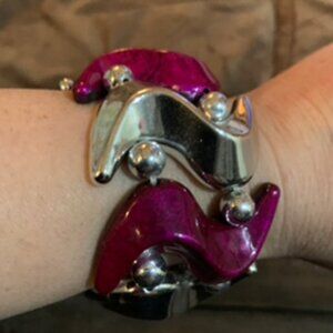 Purple & Silver Tone Stretch Bracelet